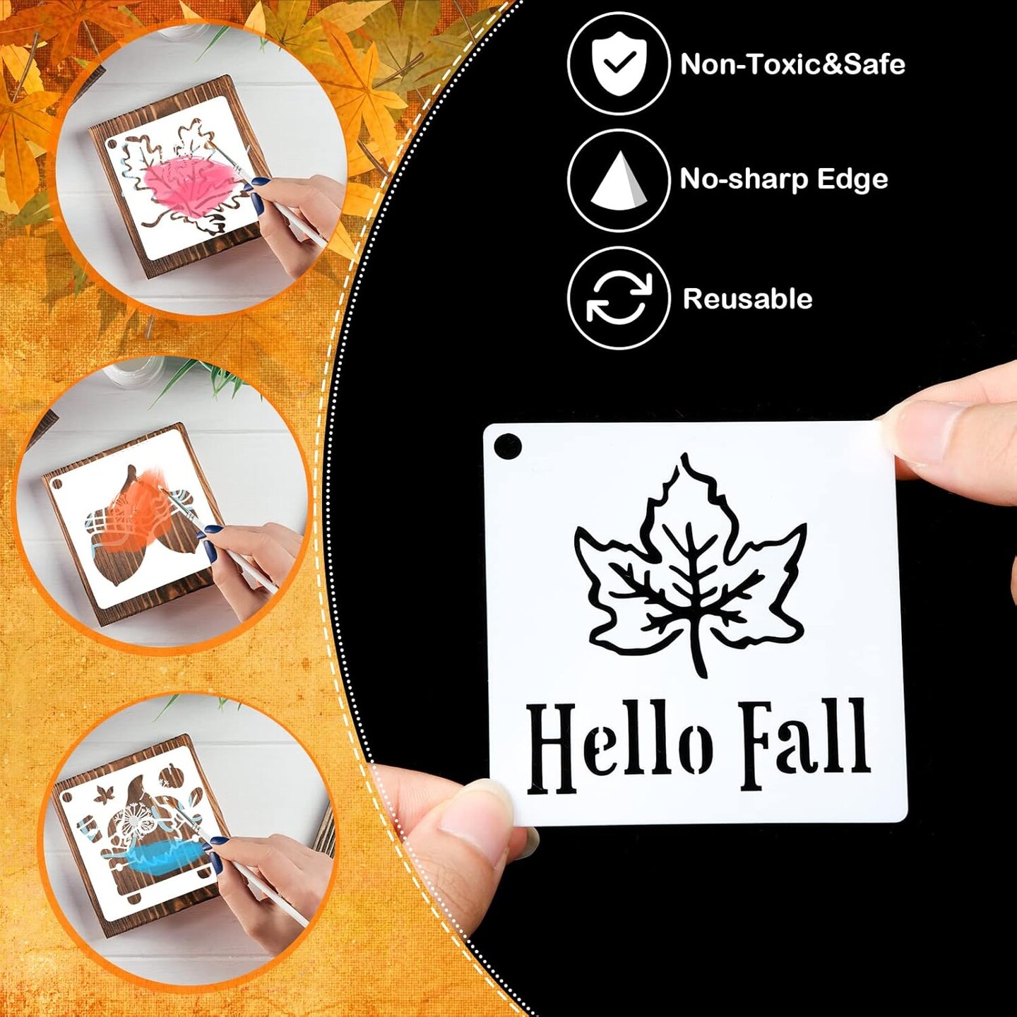 60 Pcs Fall Stencils for Painting Reusable Leaf Pumpkin - 3 x 3 Inch