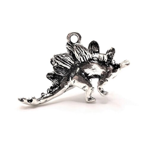 Silver Stegosaurus 3D Dinosaur Charms, 32x20mm