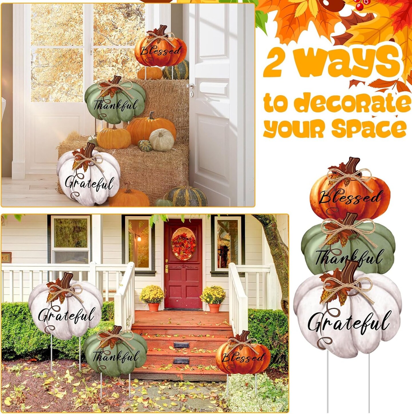 3 Pcs Fall Pumpkin Outdoor Decorations