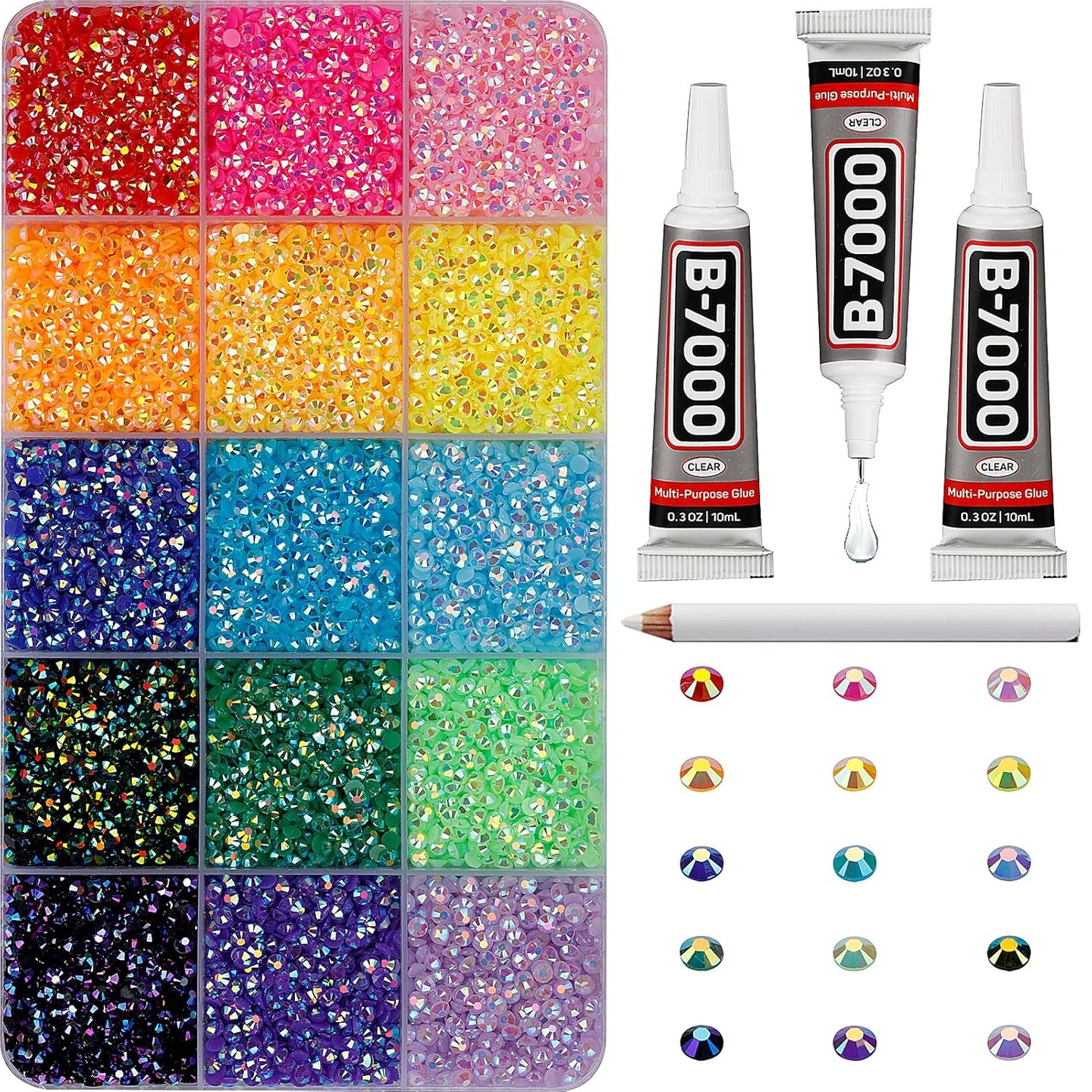 20000Pcs Flatback Jelly Rhinestones – Multicolor Gems with B7000 Glue