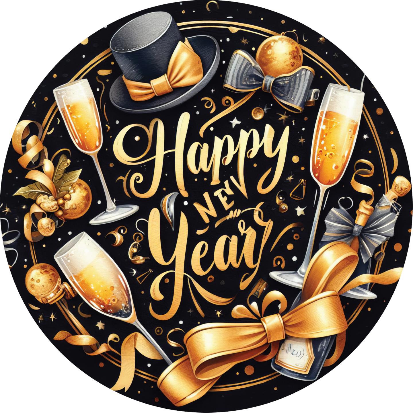 Happy New Year Top Hat Round Sign