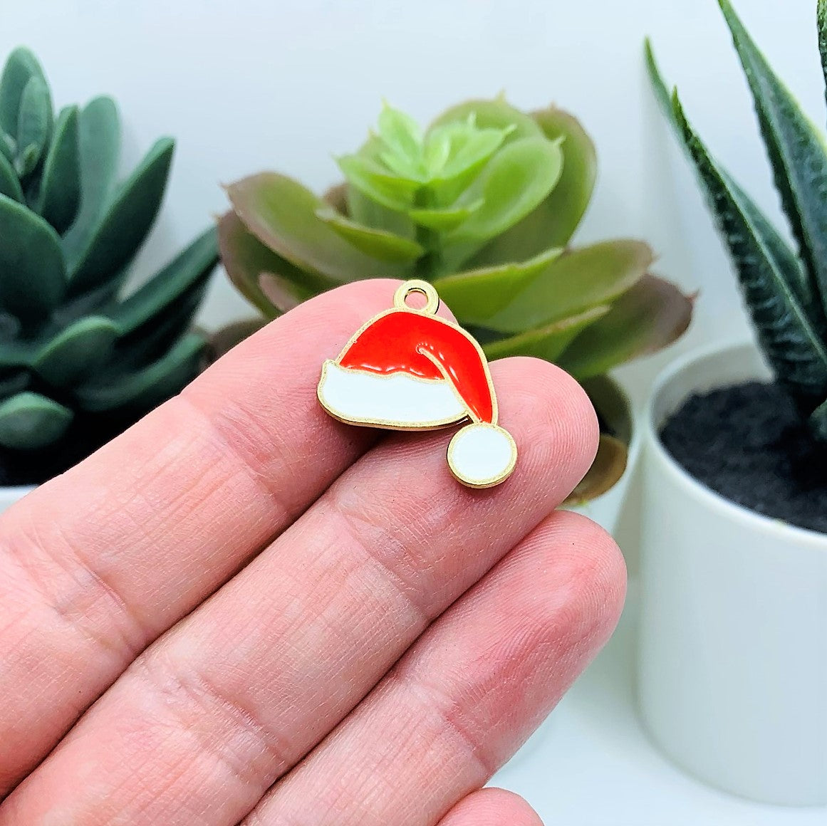 Red and White Enamel Santa Hat Christmas Charms, 19x21mm