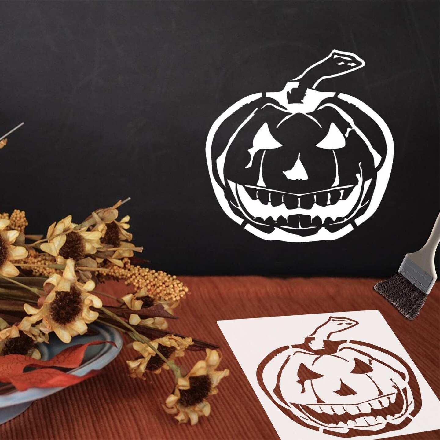 18 Pieces Halloween Stencils Reusable Plastic Halloween Pumpkin Stencils