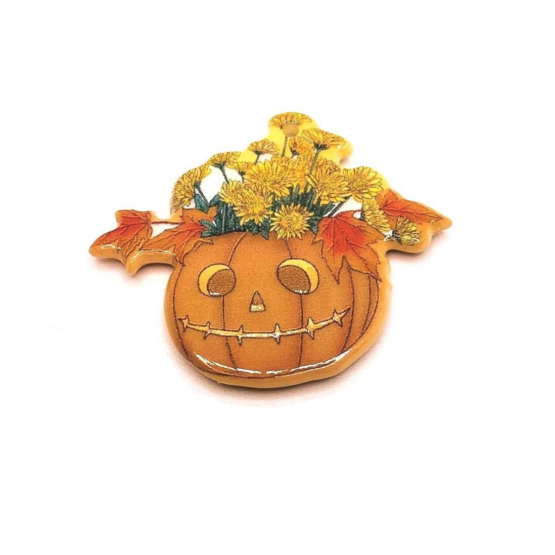 Halloween Jack O&#x27; Lantern Flower Basket Pendant, 33x38mm