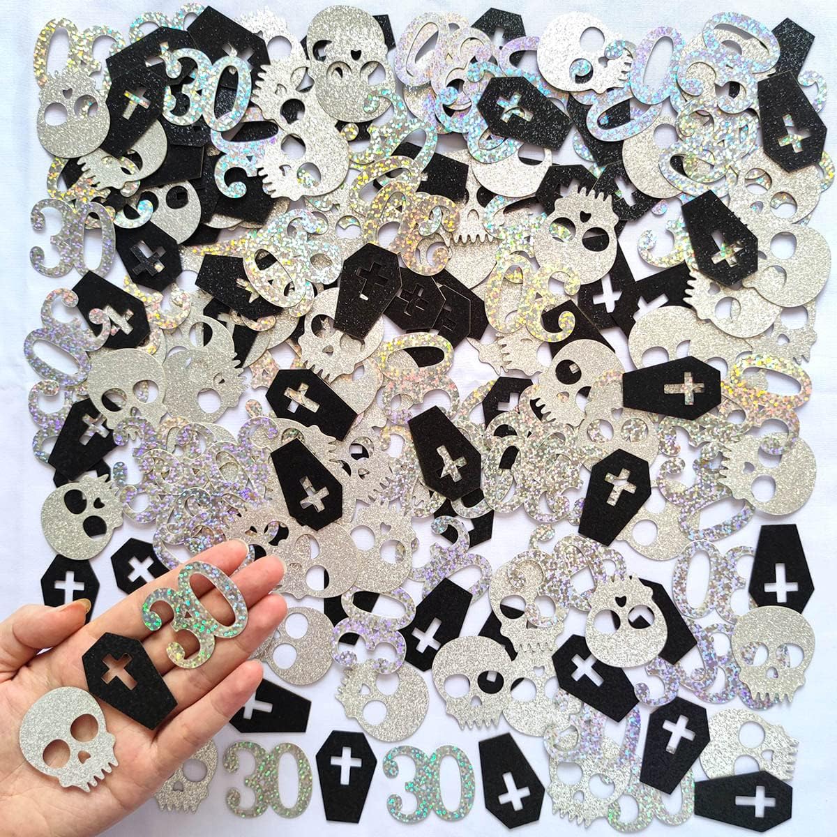 My 20s Confetti Skull and Coffin Confetti for Gothic 30th Birthday Party
