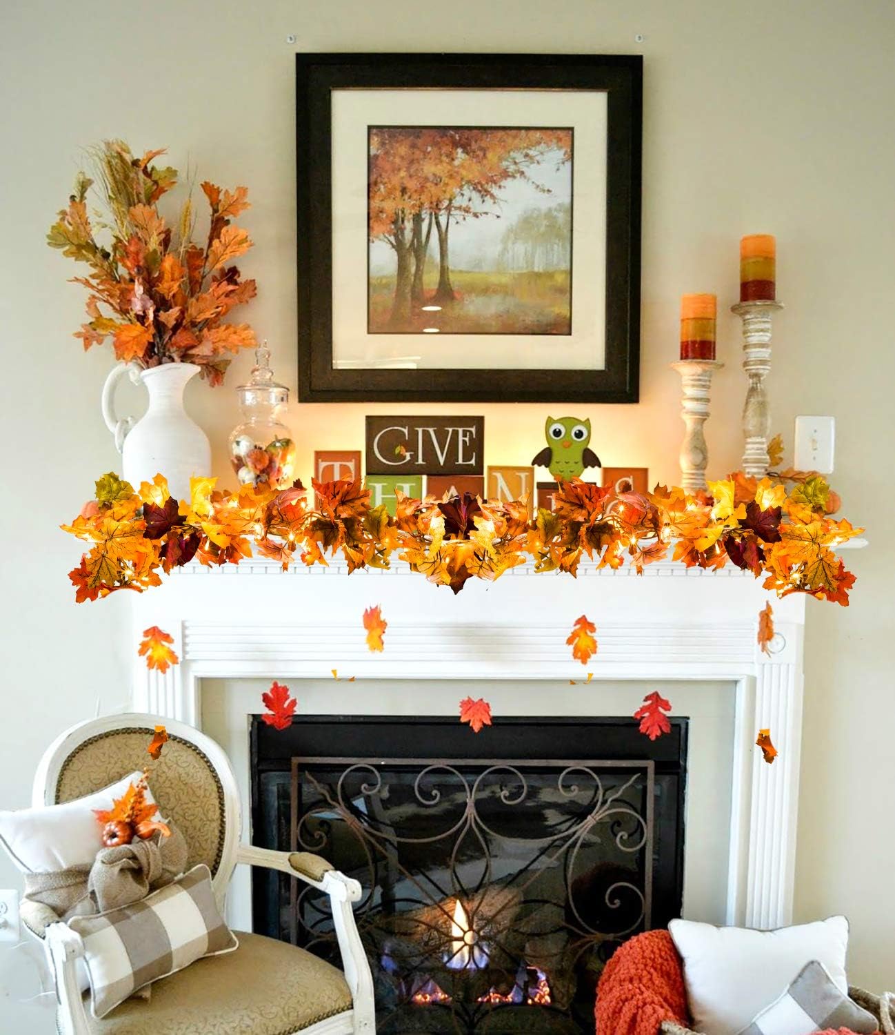 2 Pack Fall Maple Lighted Leaf Garland - 5.9Ft/Piece - 40 LED (Orange)
