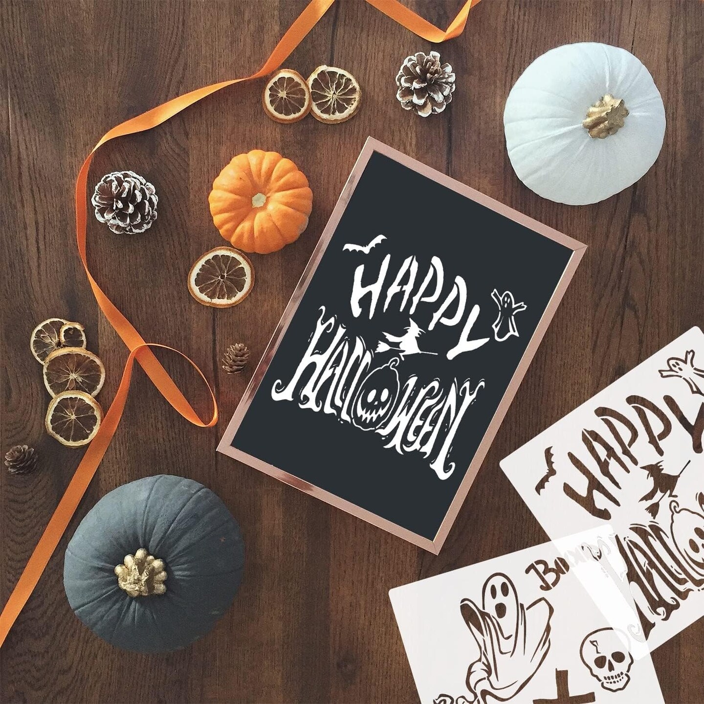 18 Pieces Halloween Stencils Reusable Plastic Halloween Pumpkin Stencils