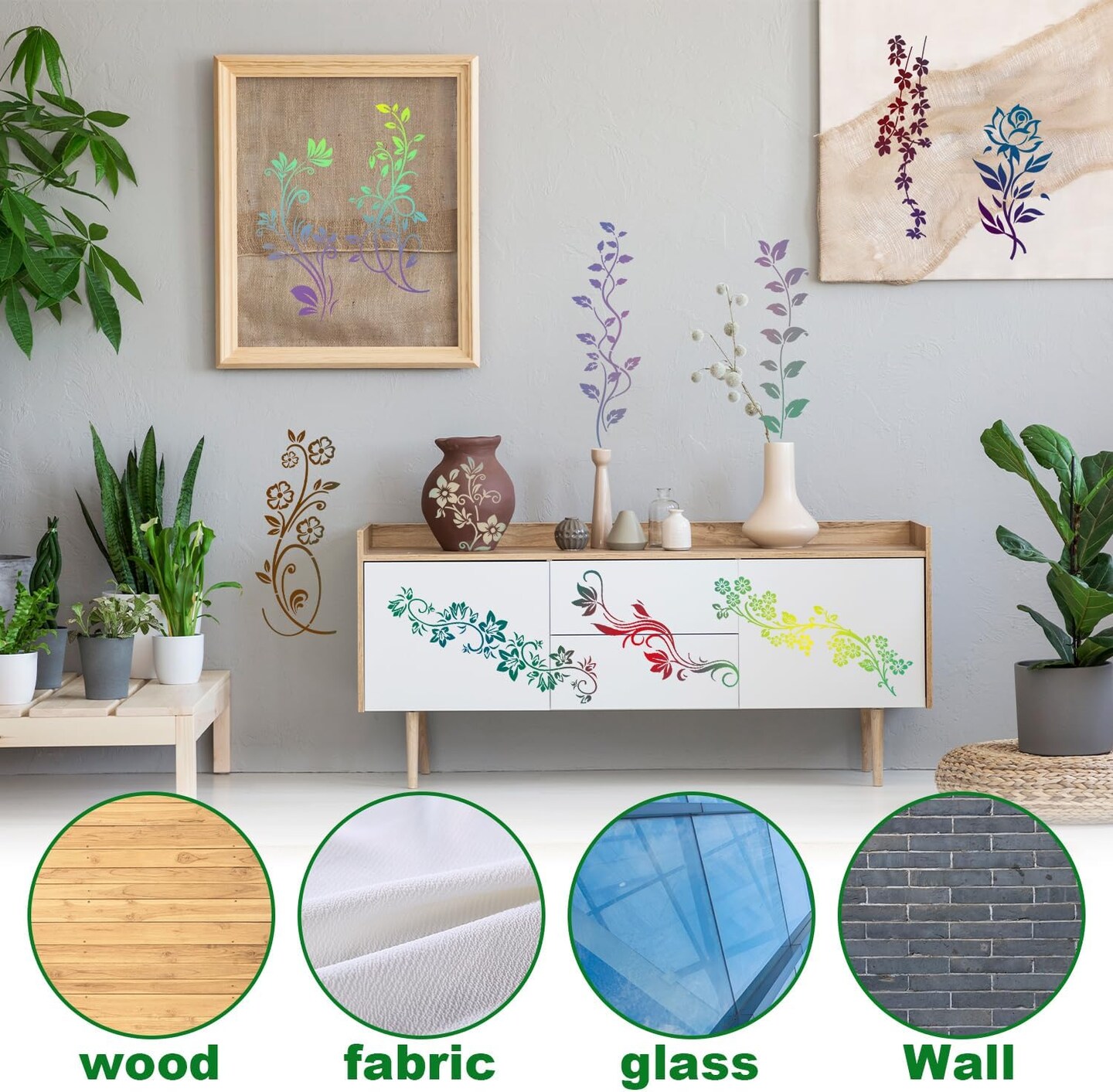 12pcs Leaf Vine Stencils, Leaves &#x26; Flower Stencil