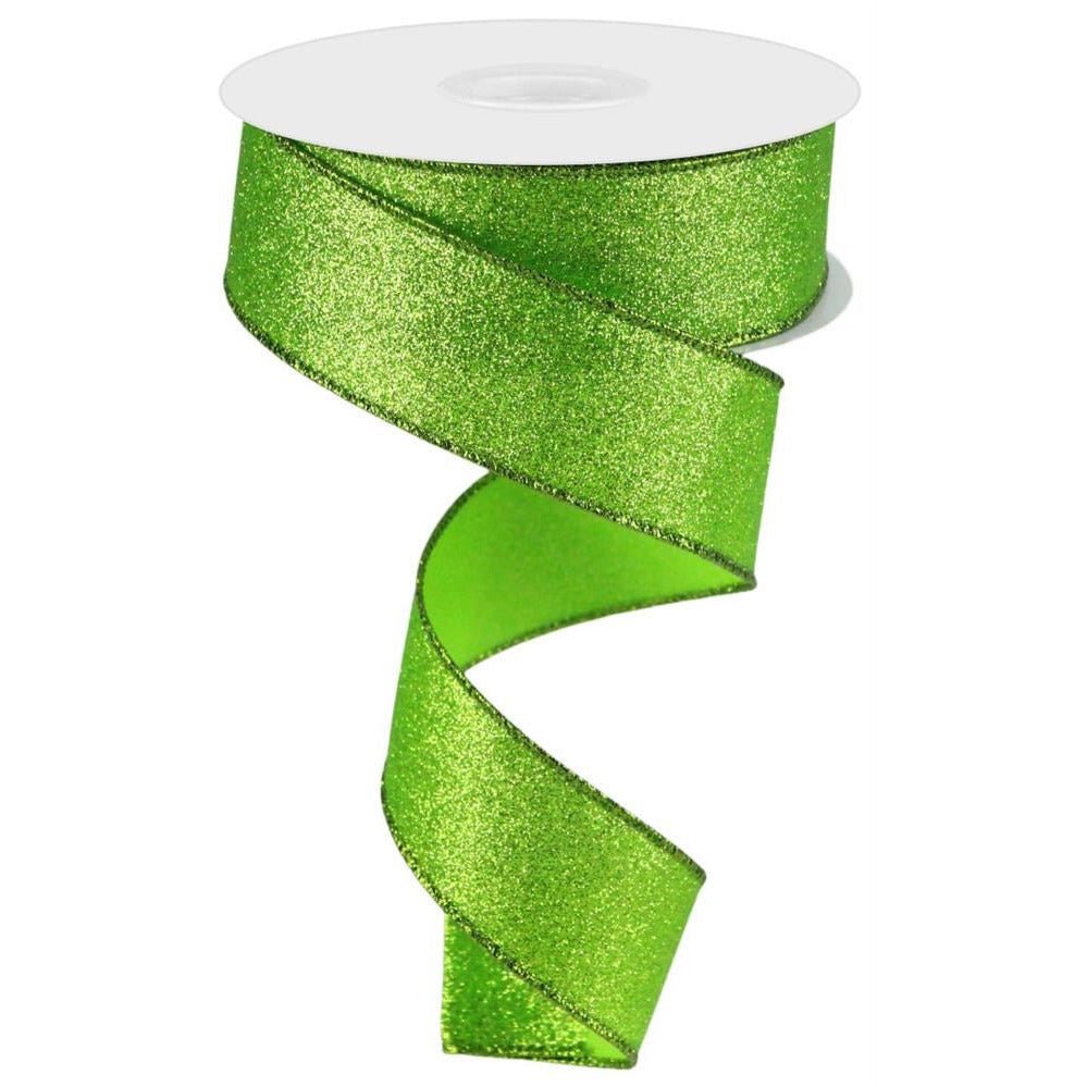 1.5&#x22; Shimmer Glitter Ribbon: Lime Green (10 Yards)