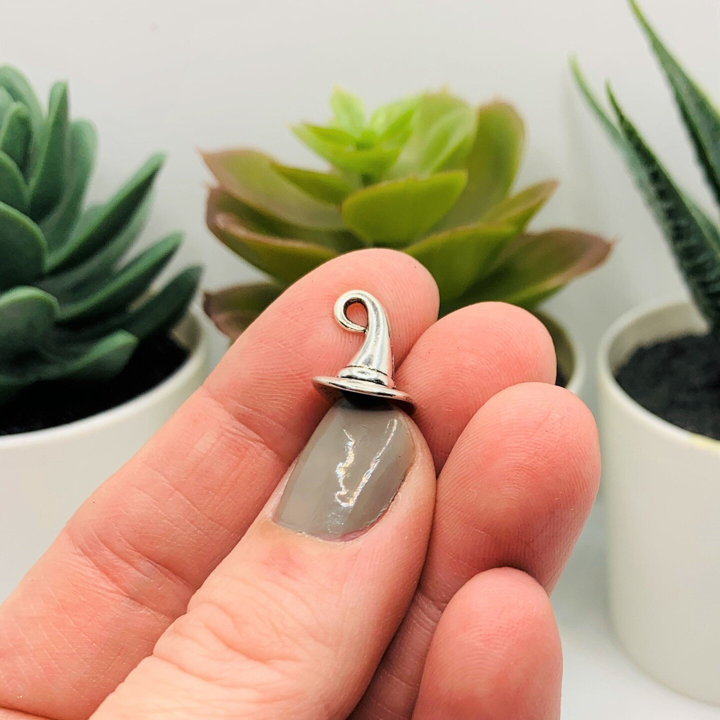 Silver Witch Hat 3D Charms, 11x11mm
