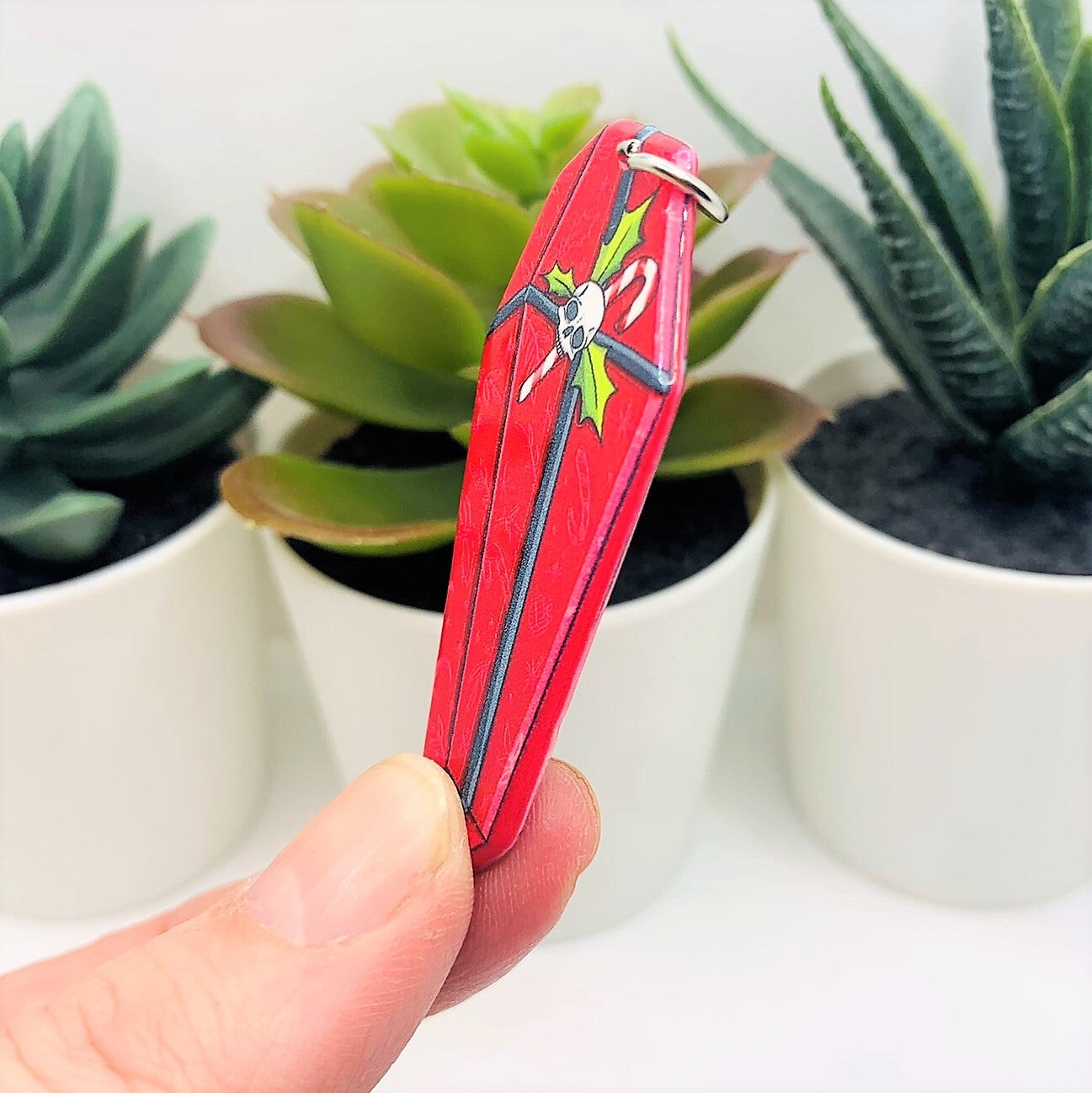 Red Creepy Christmas Coffin Charms, 52x25mm