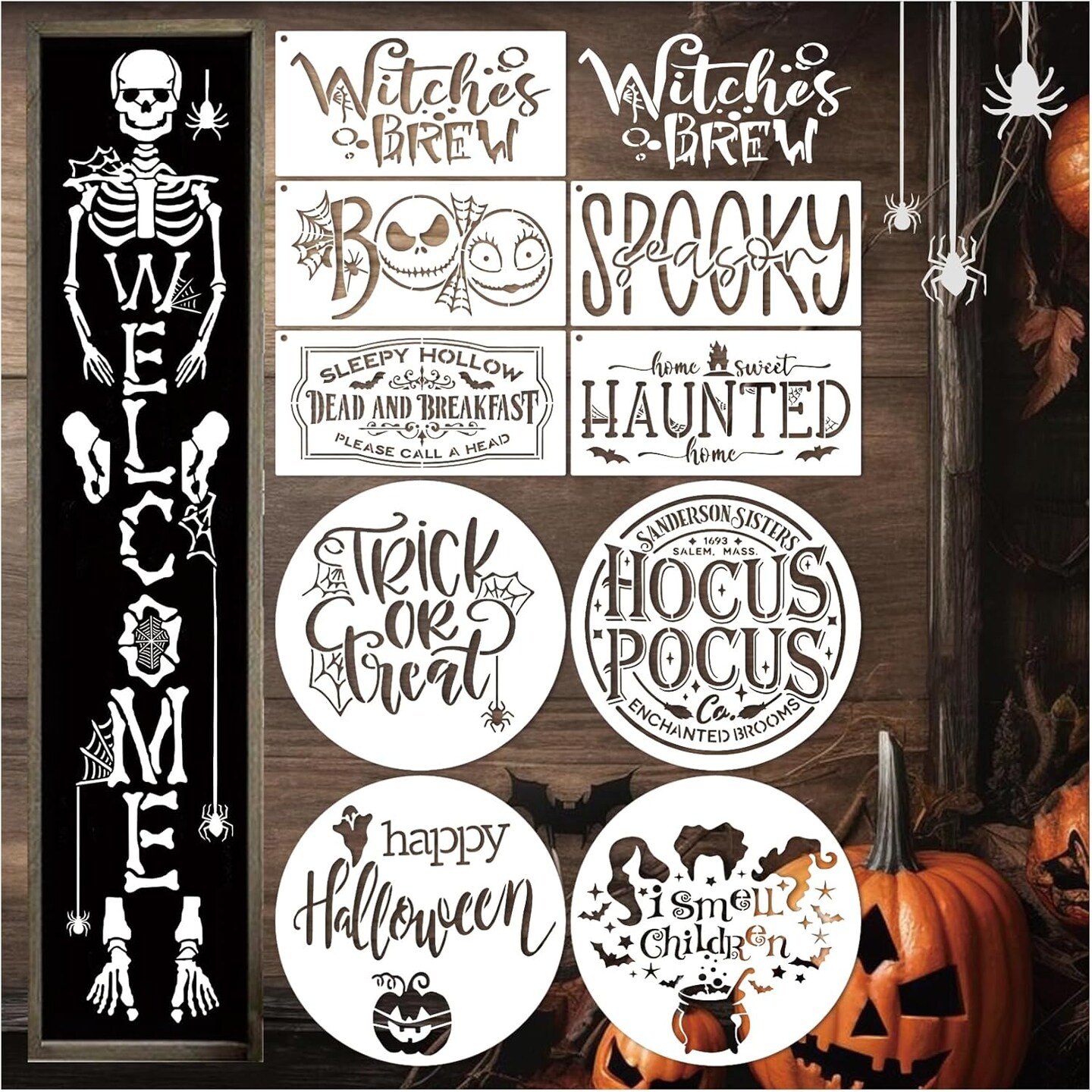 Halloween Stencils for Painting on Wood, Round Reusable Large (12 Welcome)