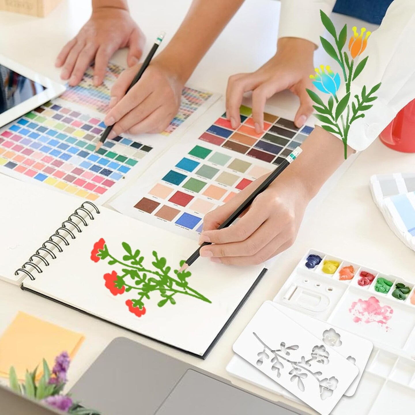 18 Reusable Flower Stencils for Painting – Large Floral Templates with Leaf & Vine Designs for Wood, DIY Crafts, Home Décor, and Furniture Art