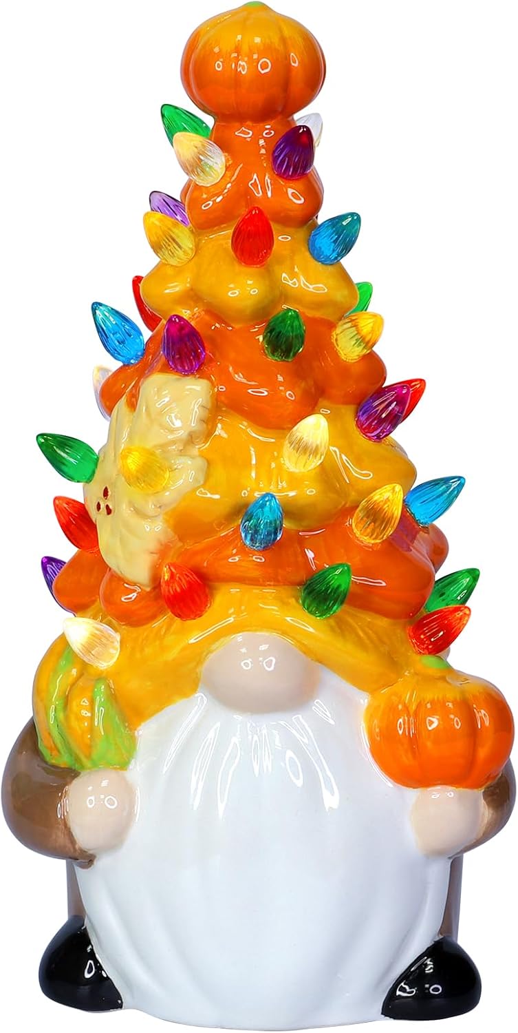 Lighted Fall Gnomes Ceramics Tree