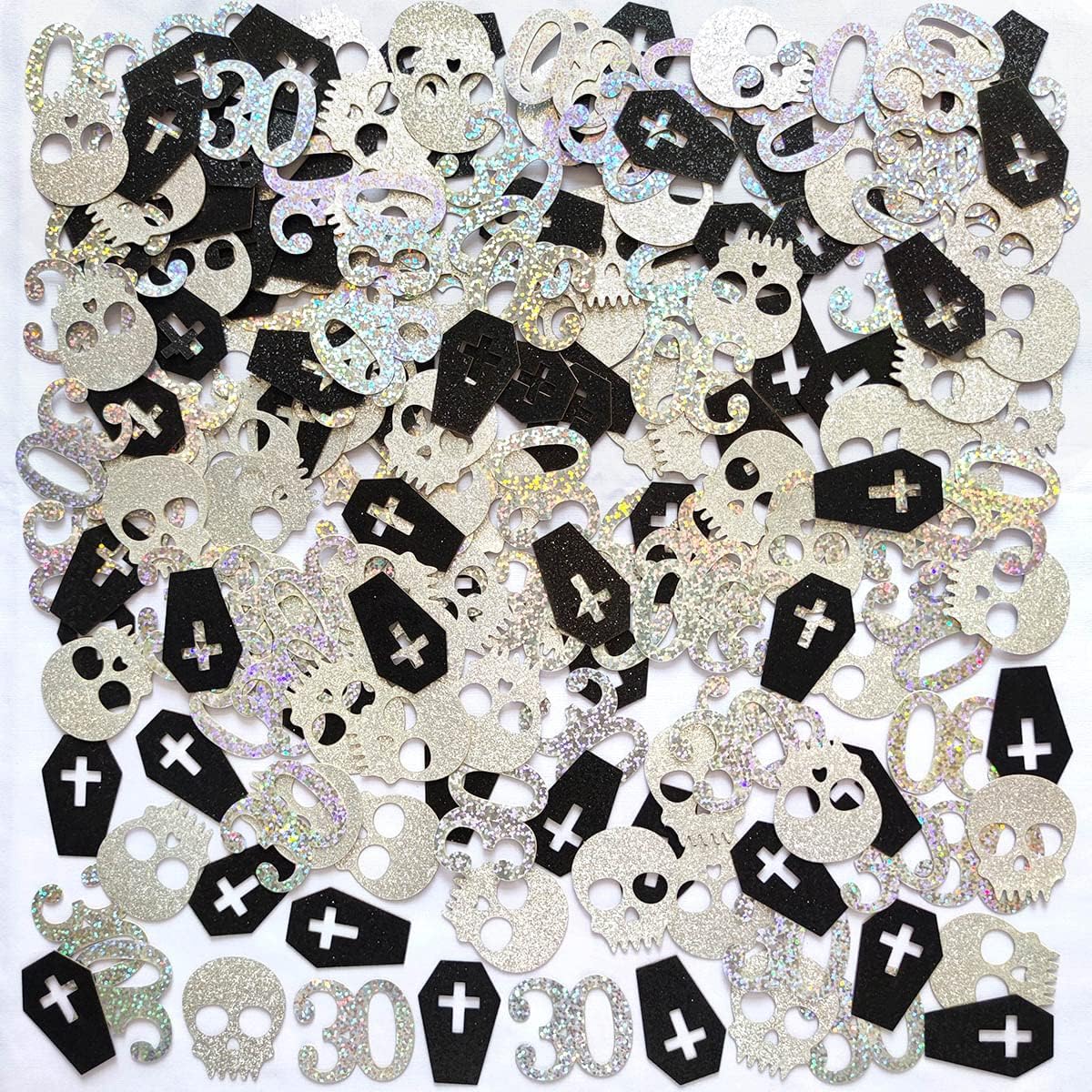 My 20s Confetti Skull and Coffin Confetti for Gothic 30th Birthday Party