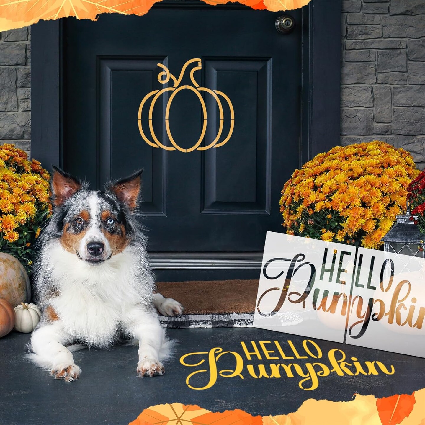 14 Pieces Fall Pumpkin Stencils for Doormat Painting Hello Pumpkin Welcome