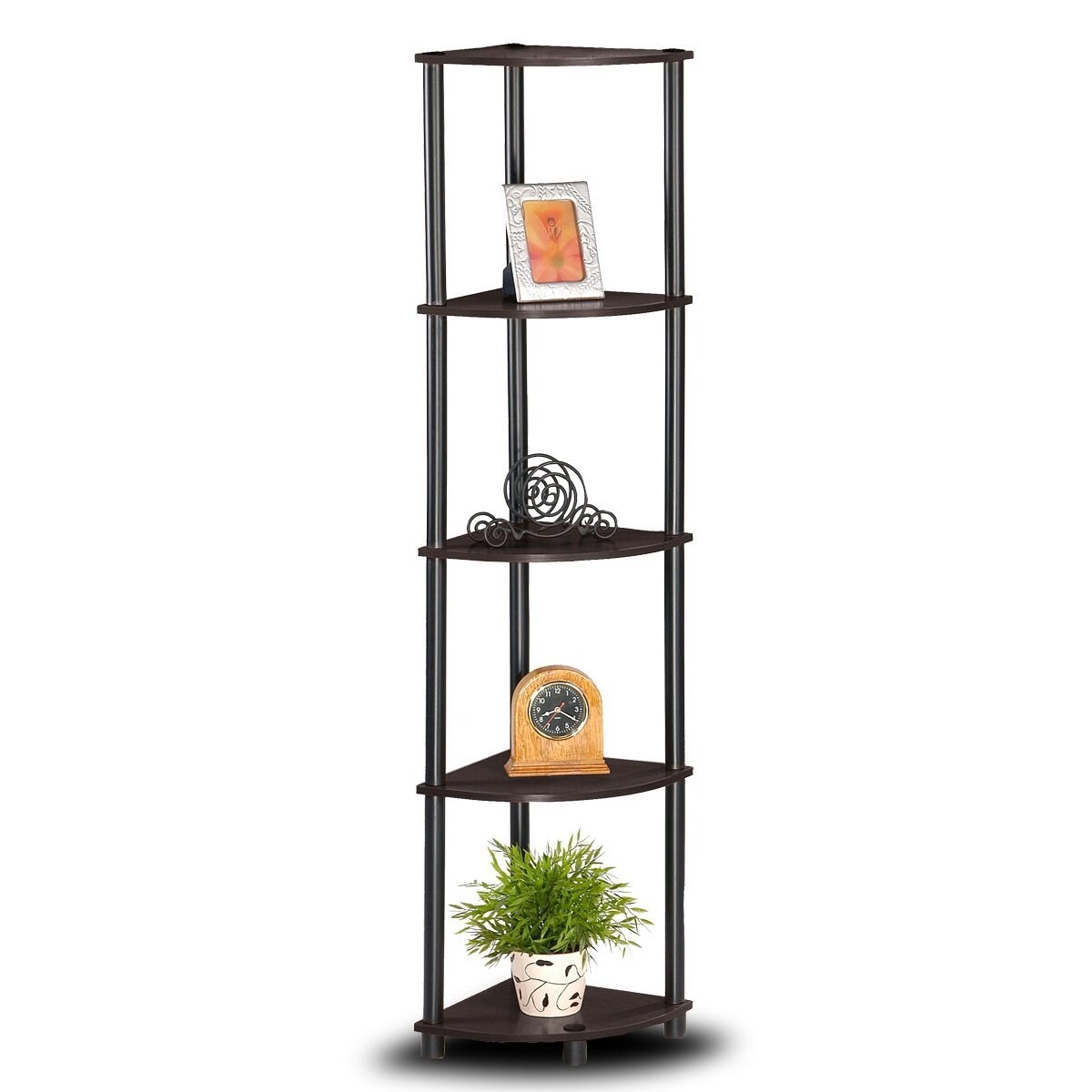 Espresso Black Space-Saving 5-Tier Corner Bookcase with Open Back for Home or Office Use
