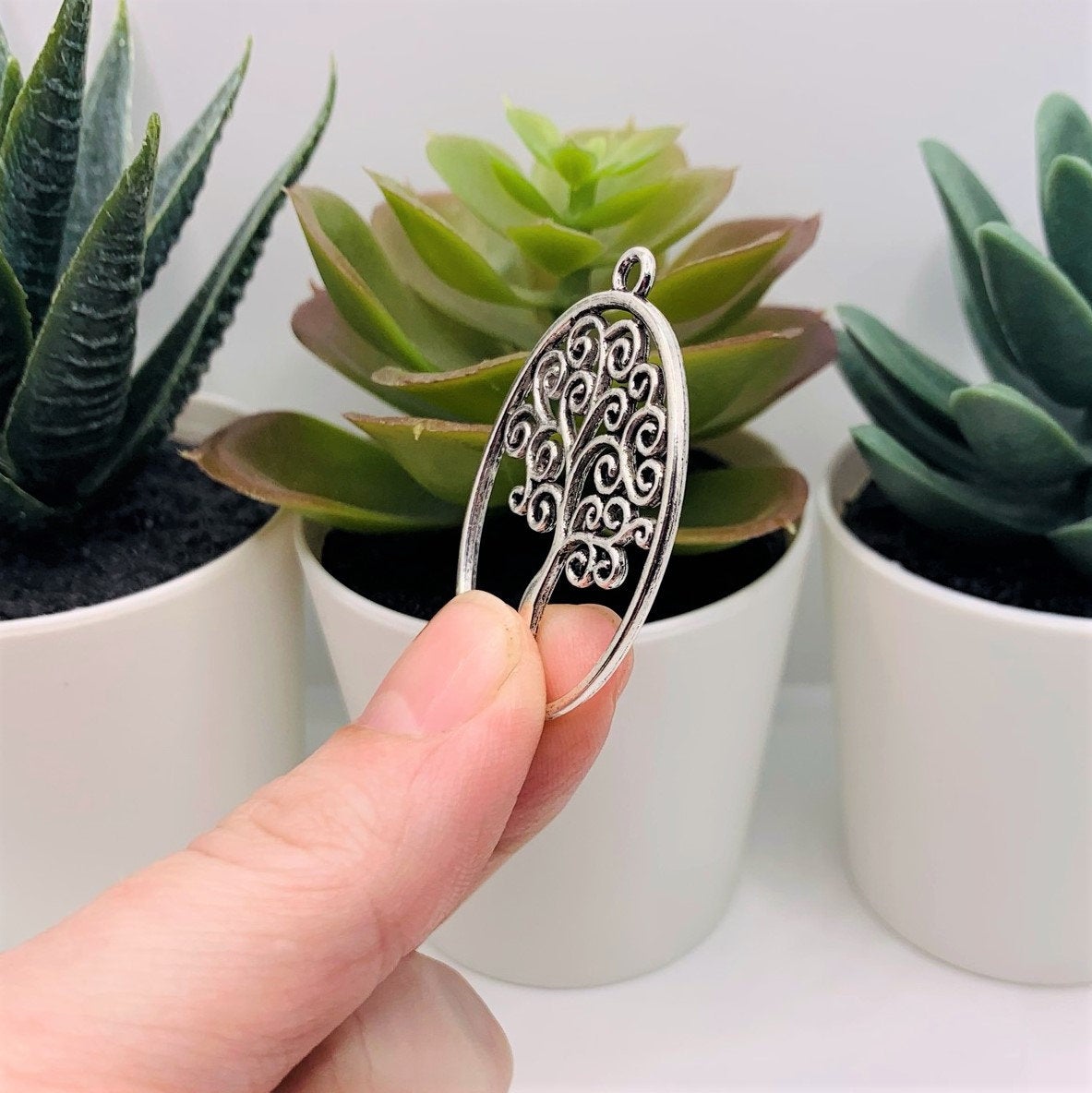 Silver Oval Tree of Life Pendants, 40x27mm