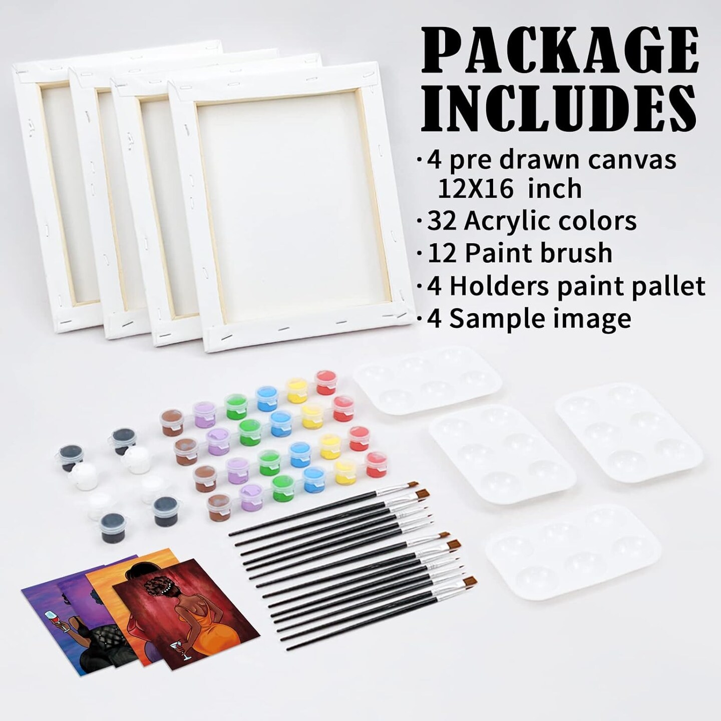 4 Pack Canvas Painting Kit Pre Drawn Canvas for Adults