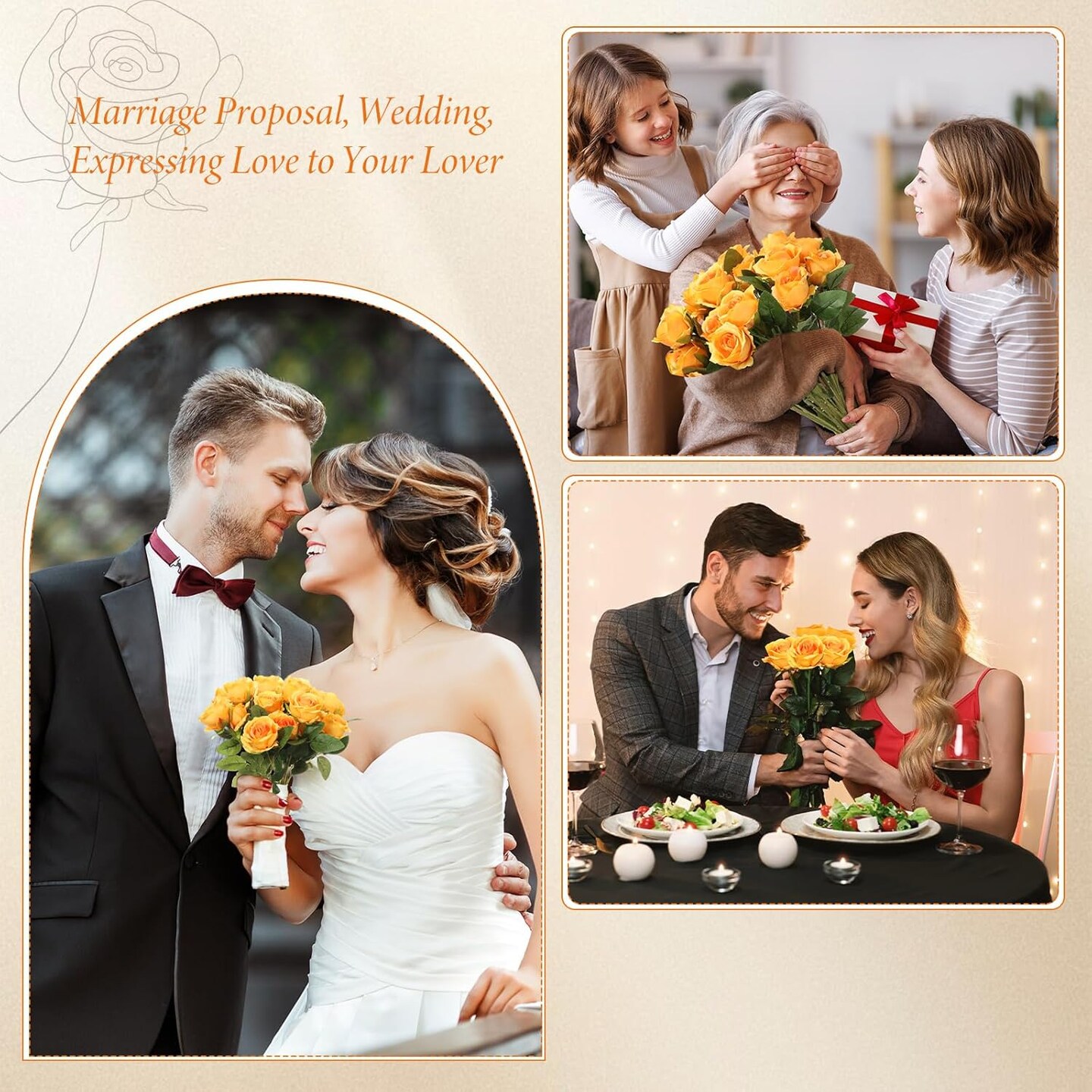 20 Pcs Artificial Rose Flowers with Long Stem,Real Touch Silk Realistic Plastic Bouquet Roses Bulk for Home Decor Bridal Wedding