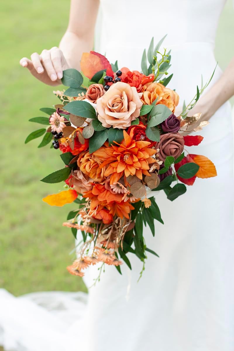 11&#x22; Burnt Orange Wedding Bouquet