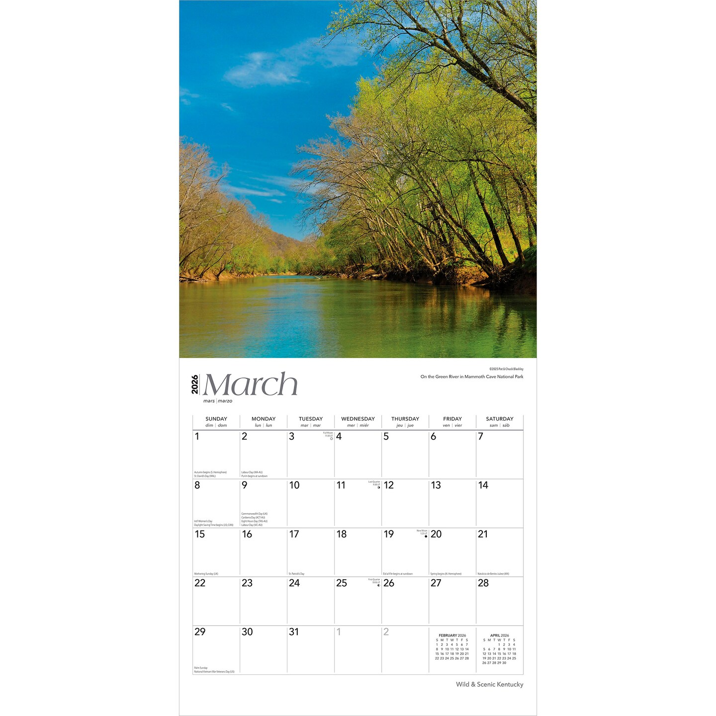 Kentucky Wild &#x26; Scenic | 2026 12 x 24 Inch (Hanging) Monthly Square Wall Calendar | Plastic-Free