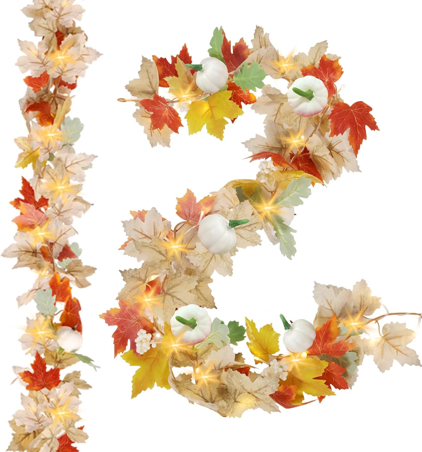 2 Pack Fall Leaves Garland with Lights - 5.6FT