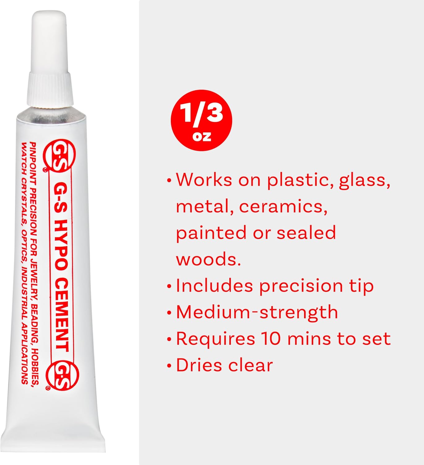 The Beadsmith Clear Precision Cement &#x2013; Adhesive Glue w/Pinpoint Applicator, for Sealing Knots, Beading, Watch and Lens Repair, Model Building - Transparent, 1/3 oz./9 ml, 1pc