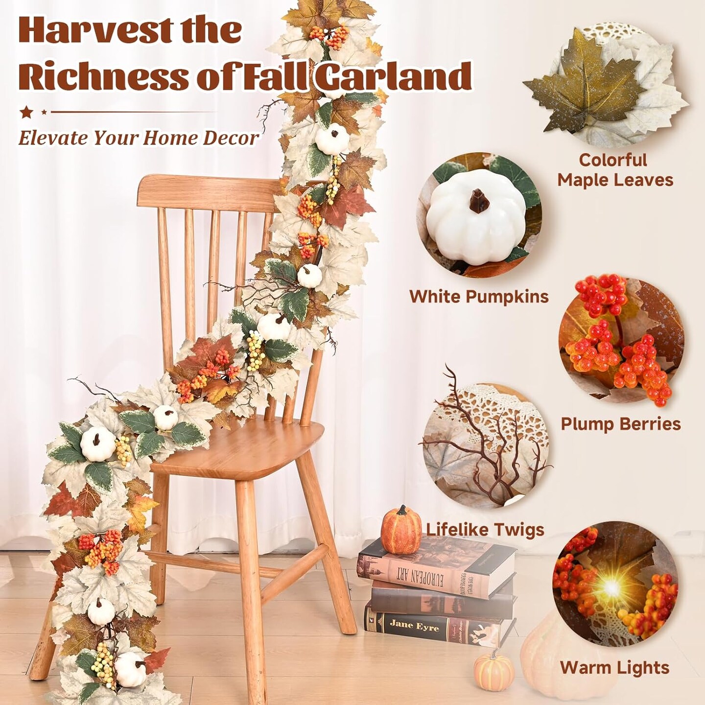 1 Pack 6 Ft Fall Leaves Garland with Lights