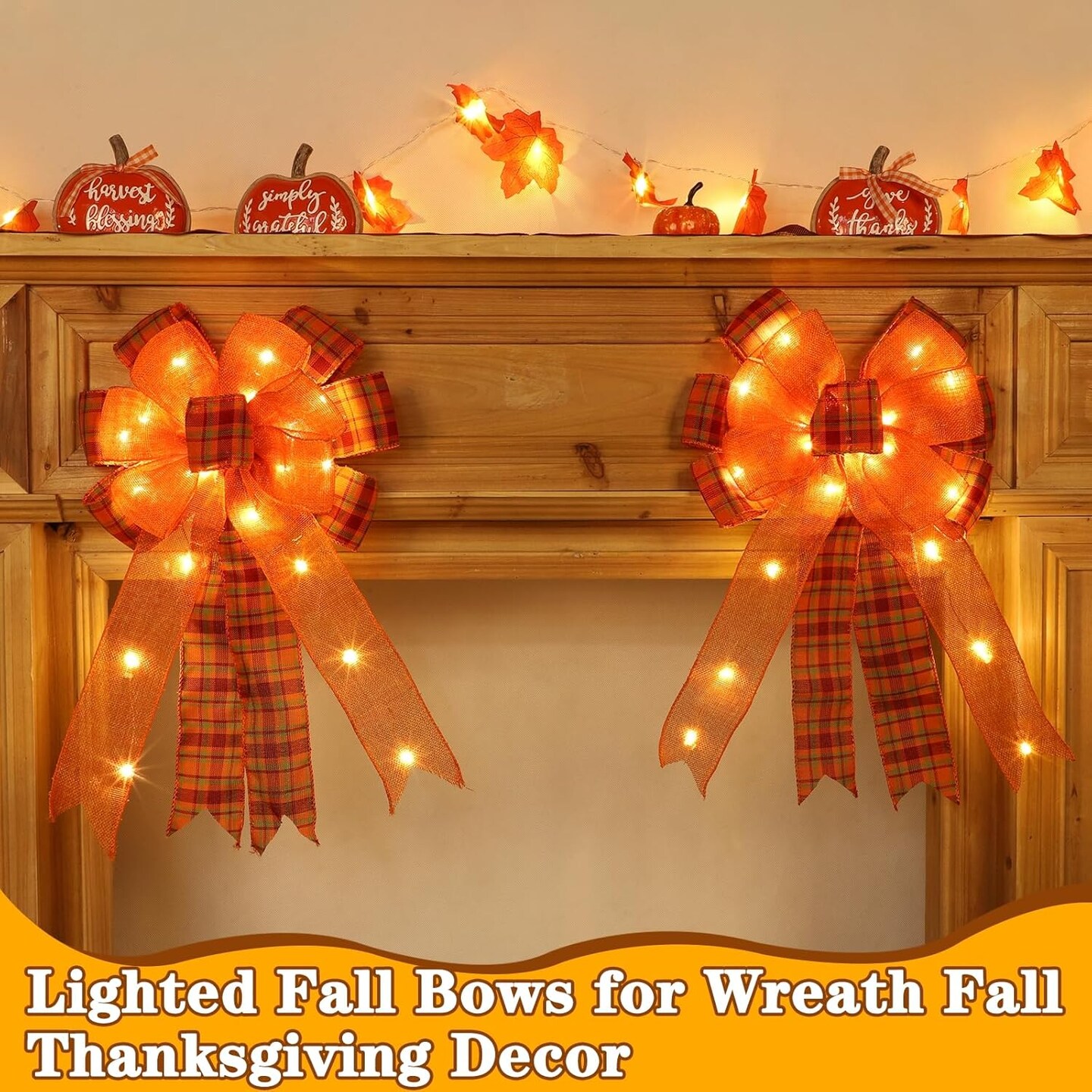 [ 2 Pack &#x26; Timer ] Prelit Fall Wreath Bows