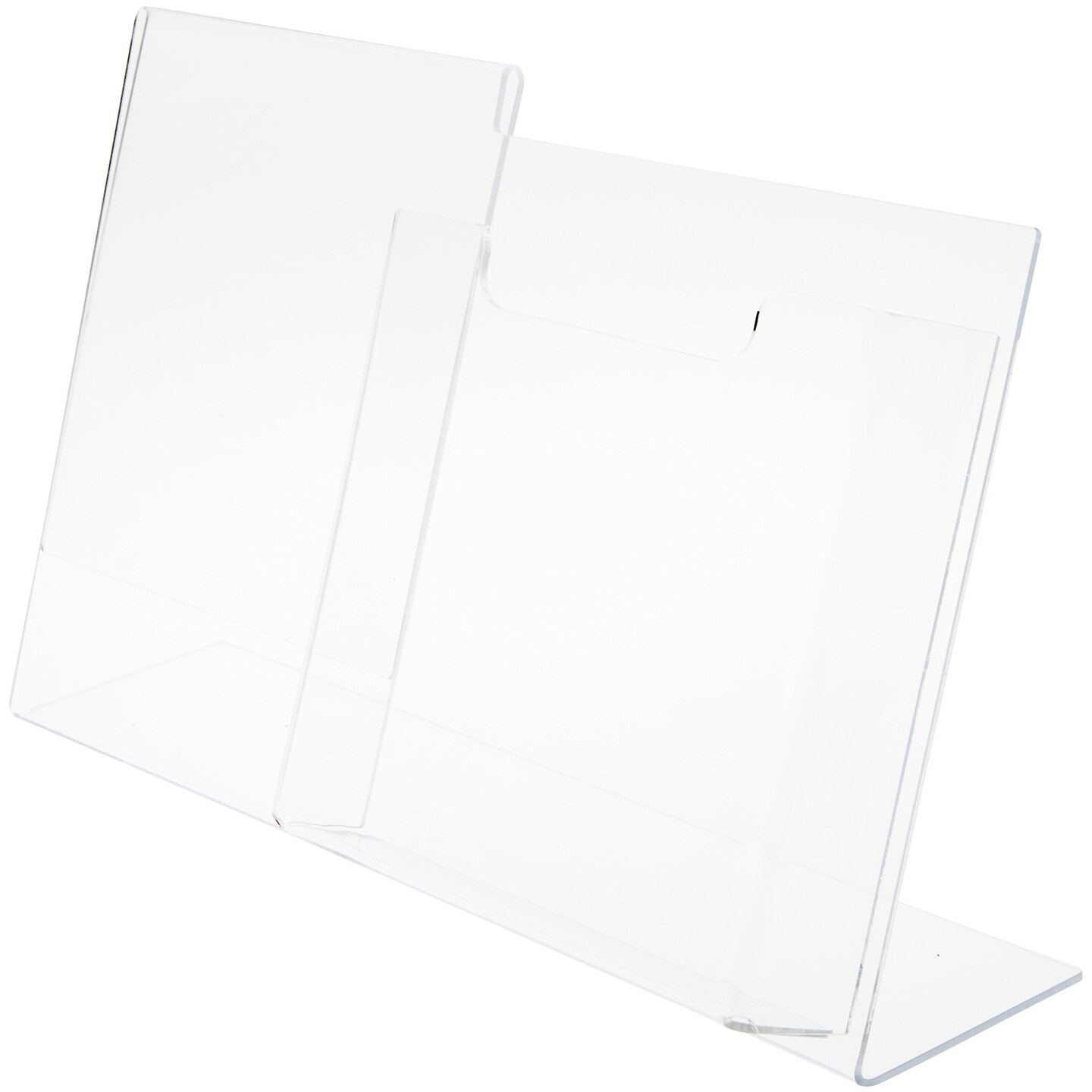Plymor Clear Acrylic Slanted-Back Countertop Sign Holder with Pocket for 8.5&#x22; x 11&#x22; Sheets, 11&#x22; H x 18.375&#x22; W x 5.75&#x22; D