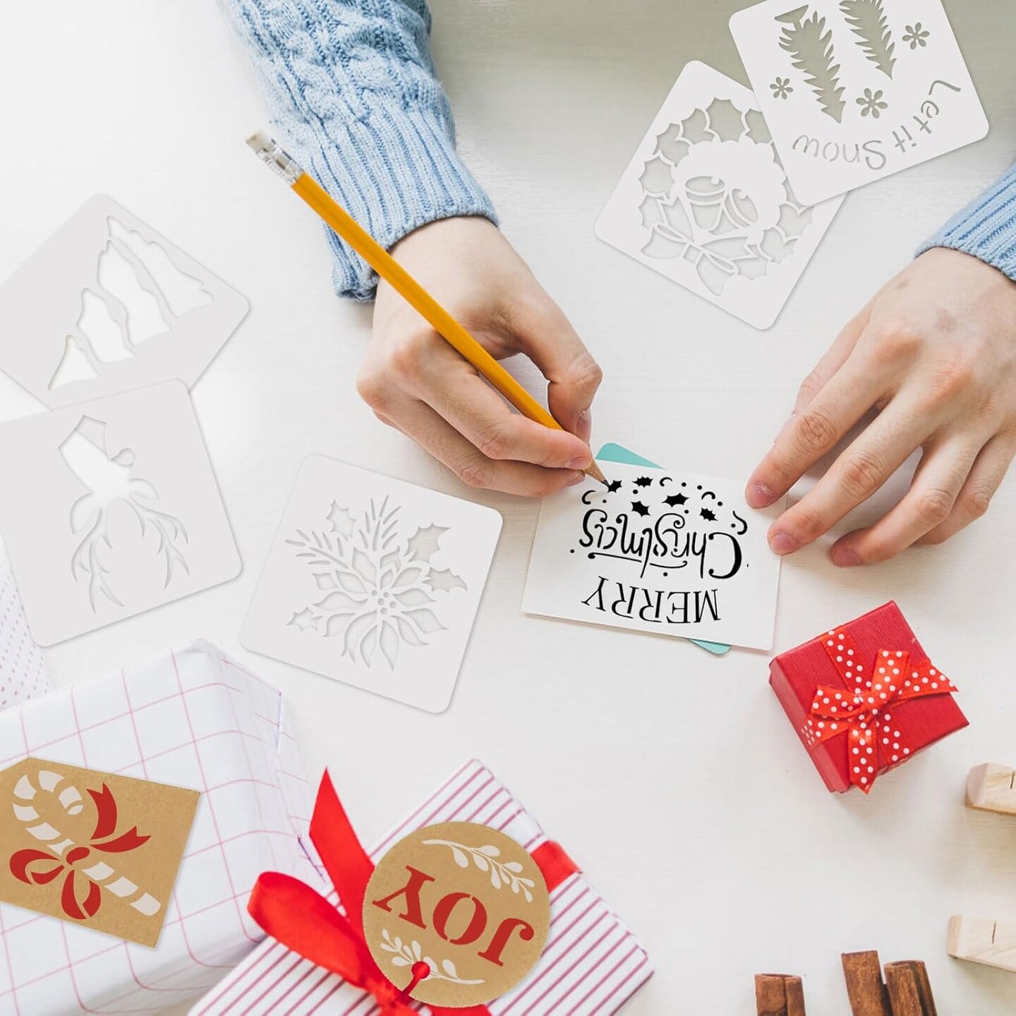 24 Pcs Small Christmas Stencils 3x3 Inch for Painting on Wood Slice