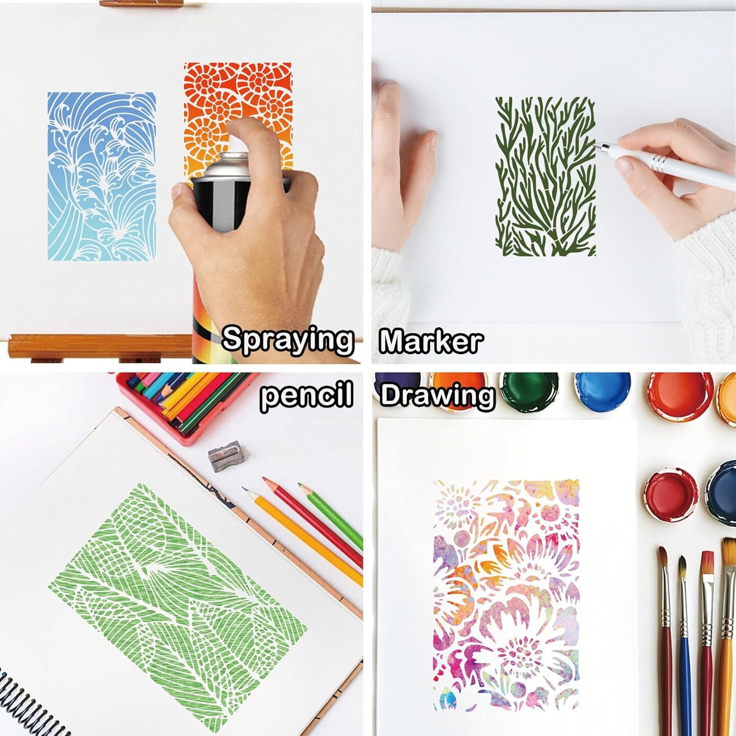 16 Pieces Stencils for Painting, Abstract Texture Mixed (Mixed16)