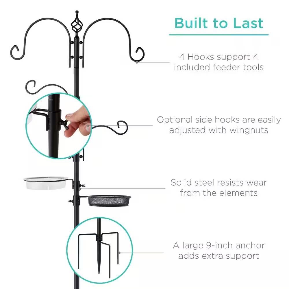 89" Metal Bird Feeder Station with Hanging Hooks and Water Bowl Seed Tray 4 Feeder Options