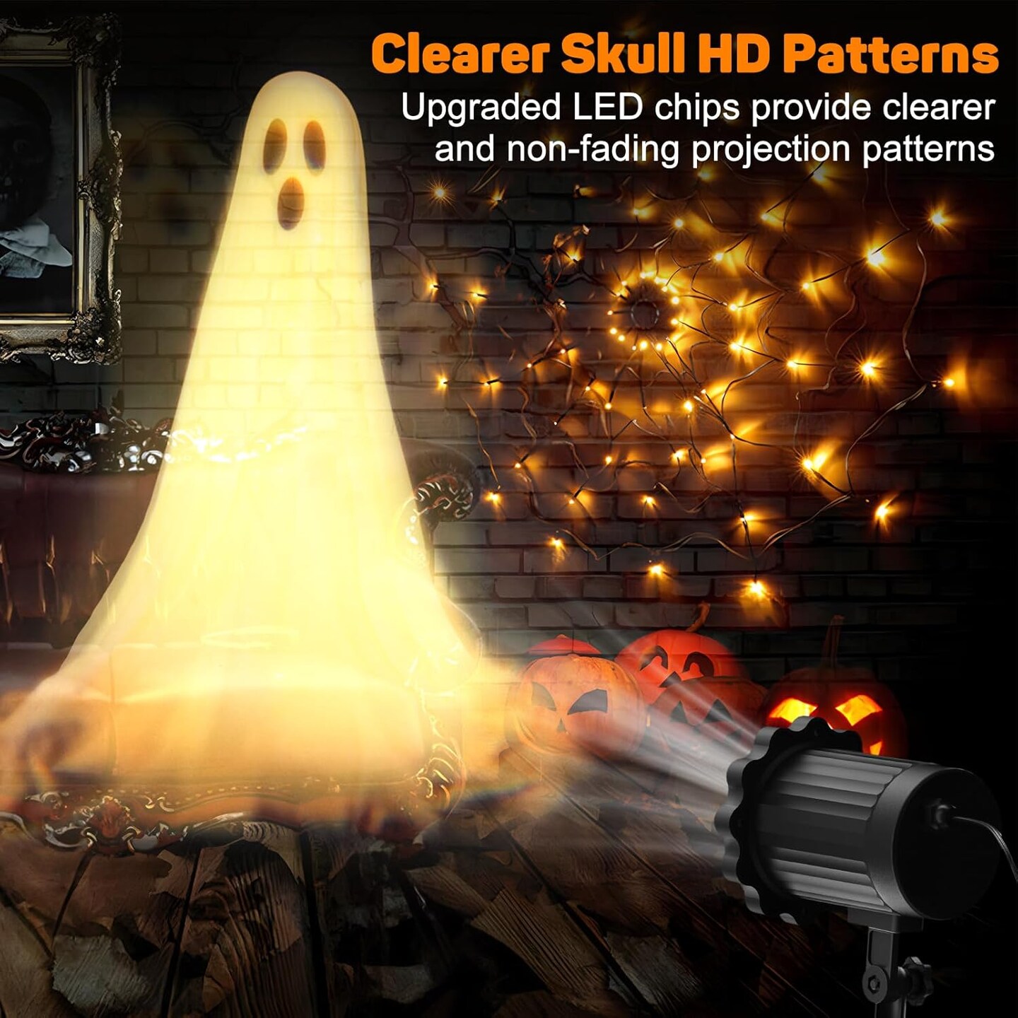 Halloween Outdoor Projector Lights – 2025 Upgraded 3D Dynamic Ghost Projection, Ultra-Clear HD Moving Ghost Patterns, Waterproof Night Light for Home, Window, Wall & Garden Halloween Decorations (White)