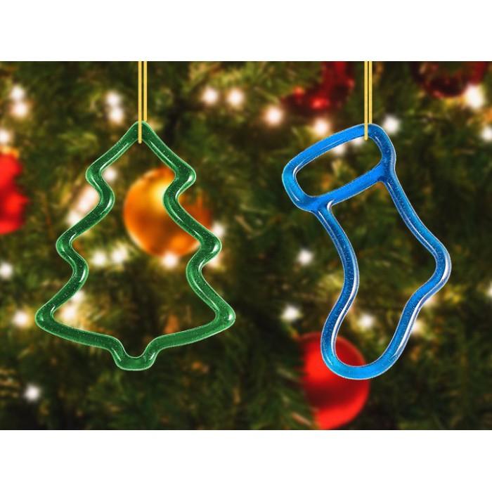 8" x 5.5" x 1.25" Holiday Tree & Stocking Glass Fusing Kiln Mold