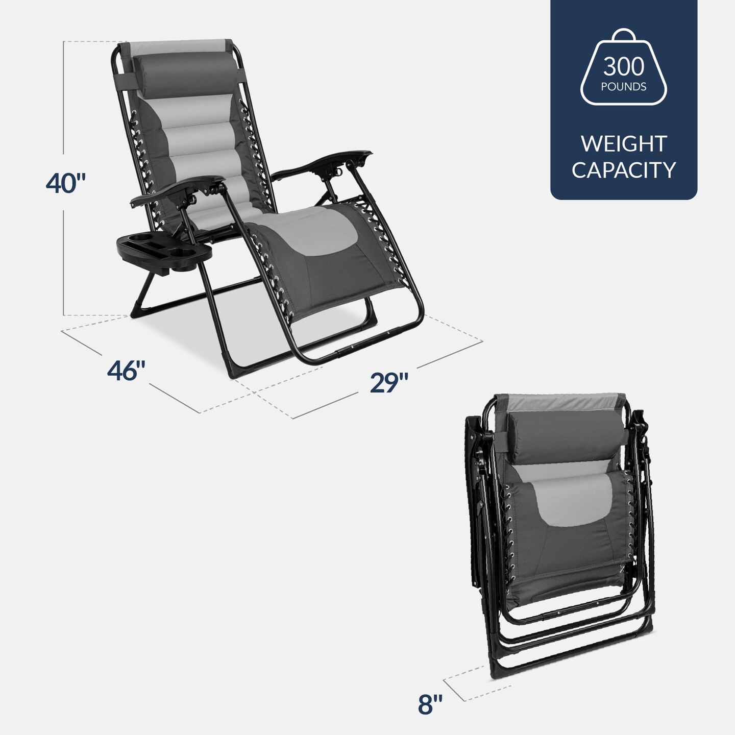 Best Choice Products Oversized Padded Zero Gravity Chair, Folding Outdoor Patio Recliner w/ Side Tray