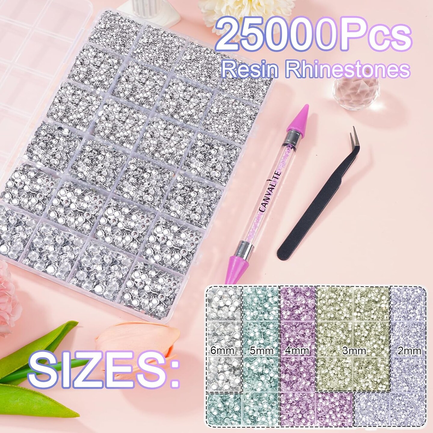 25000Pcs Resin Jelly Flatback Rhinestones with Glue and Tools - Clear