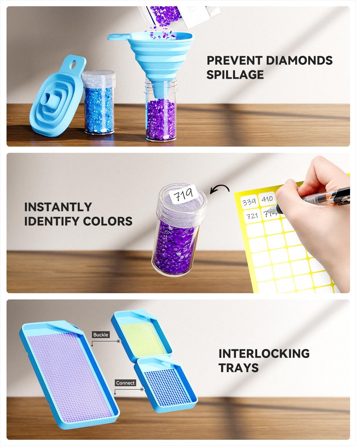 60-Slot Diamond Art Storage Case – Portable Organizer with Screw-On Lids for Beads, Diamonds, and Craft Accessories, Includes Complete Diamond Painting Tool Kit