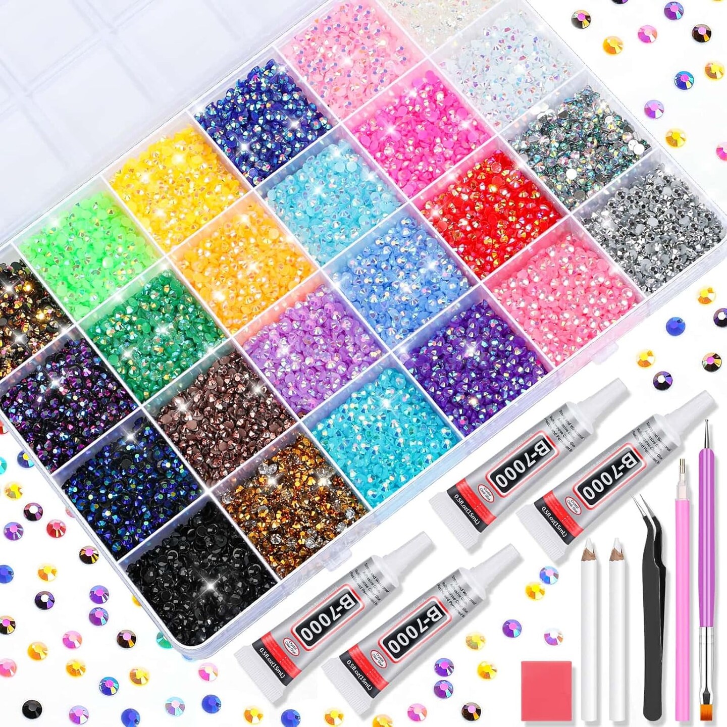 31200Pcs 3MM Flat Back Rhinestones Gems with B7000 Glue - Rainbow Crystals