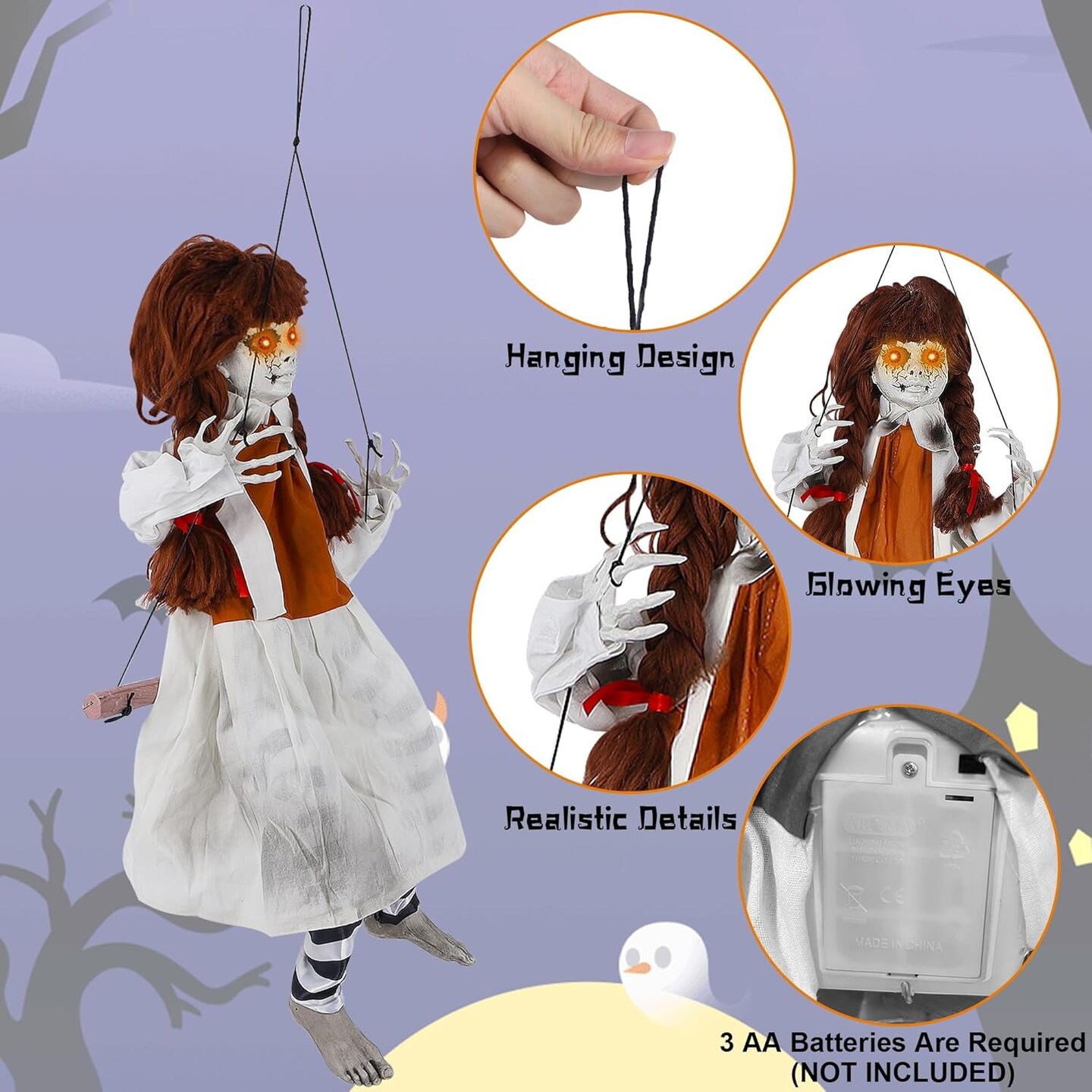 Halloween Animatronic Decorations Outdoor Hanging Swing Girl