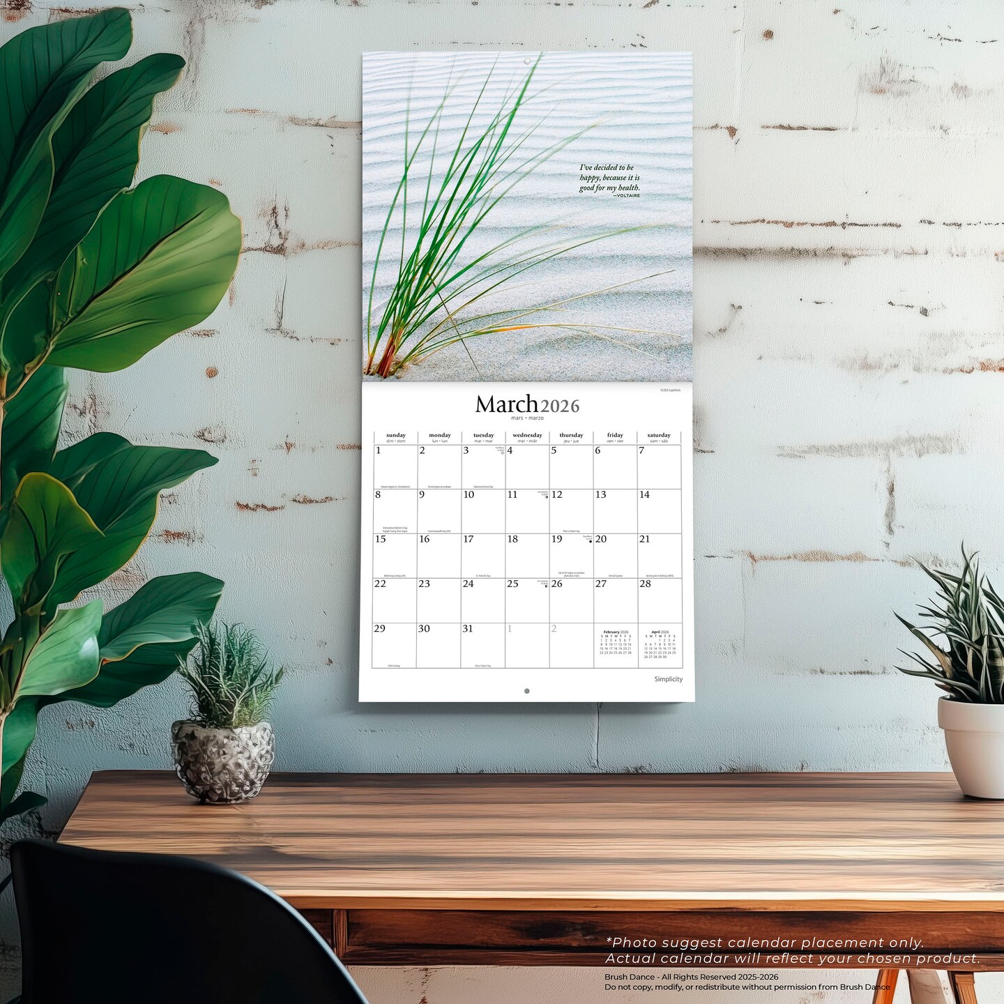 Simplicity | 2026 12 x 24 Inch (Hanging) Monthly Square Wall Calendar | Plastic-Free