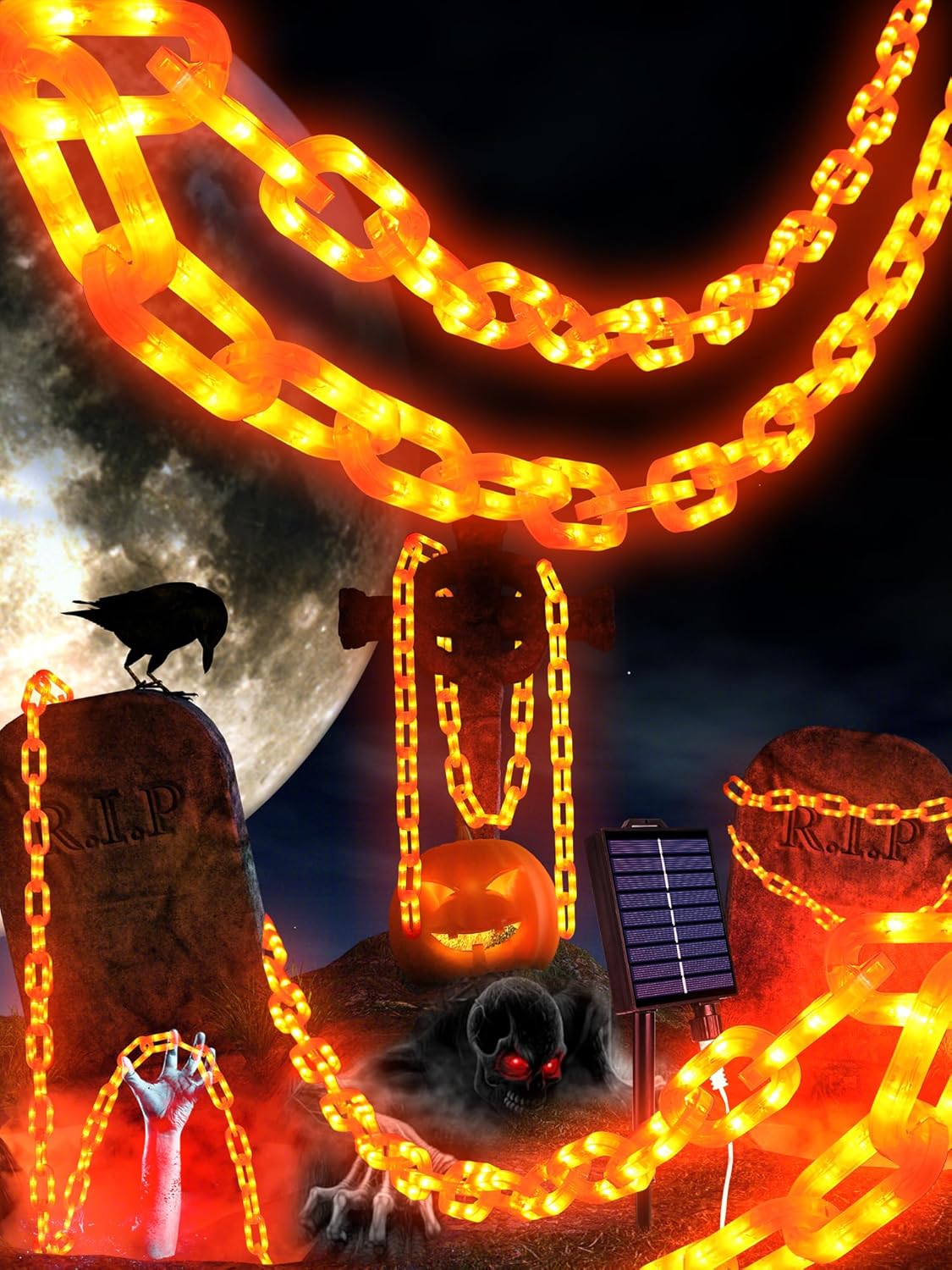10 Ft 160 LED Solar Halloween Decorations Outdoor String Lights