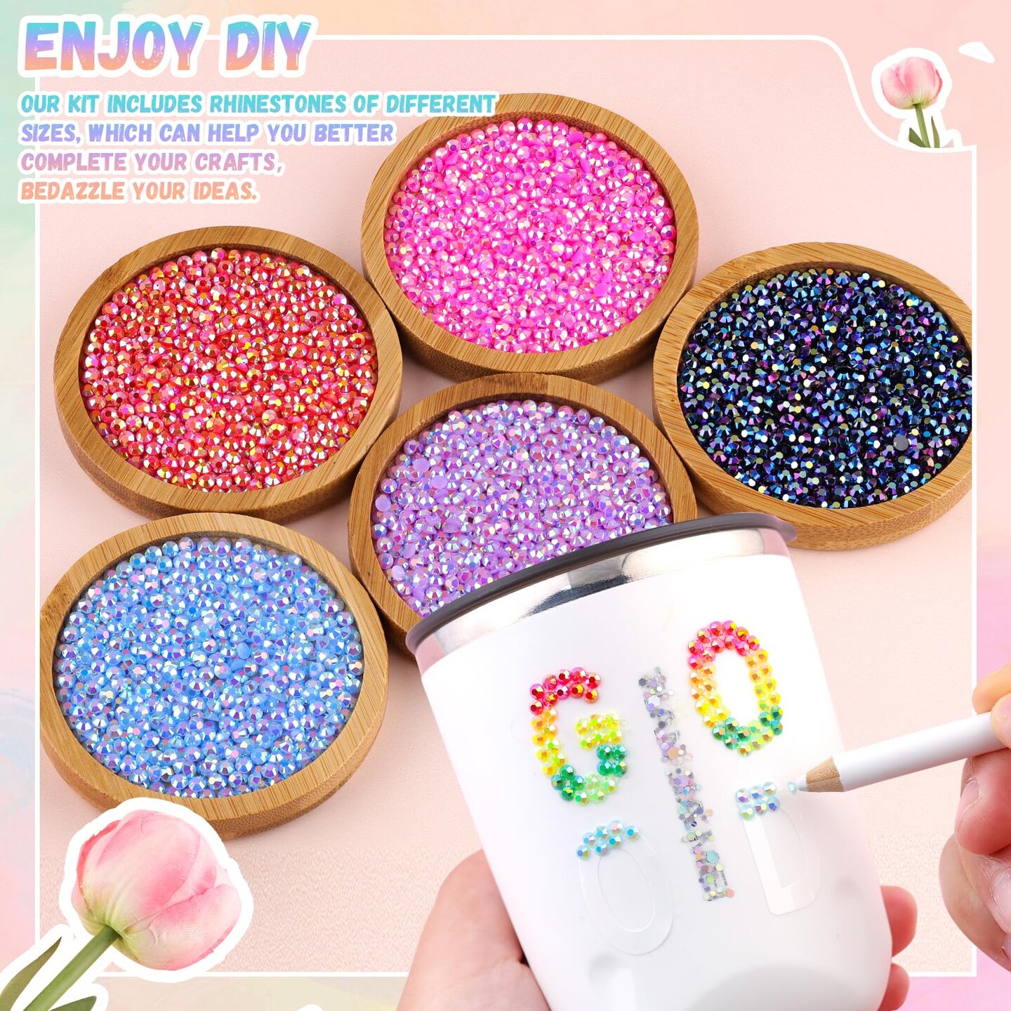 26000Pcs 3mm Flatback Resin Rhinestones with B7000 Jewelry Glue - Jelly Multicolored