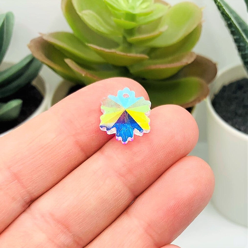 Pearl Glass Faceted Snowflake Christmas Charms, 14x12mm