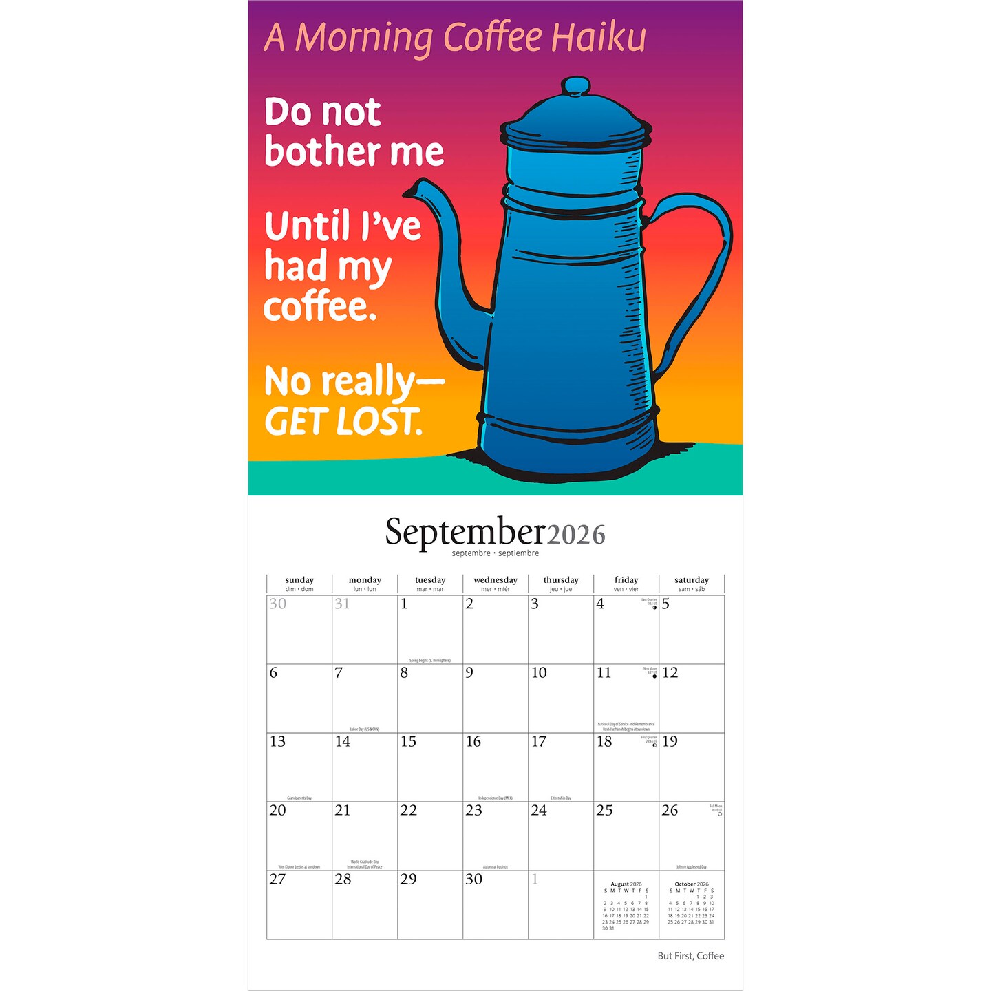 But First Coffee | 2026 12 x 24 Inch (Hanging) Monthly Square Wall Calendar | Plastic-Free