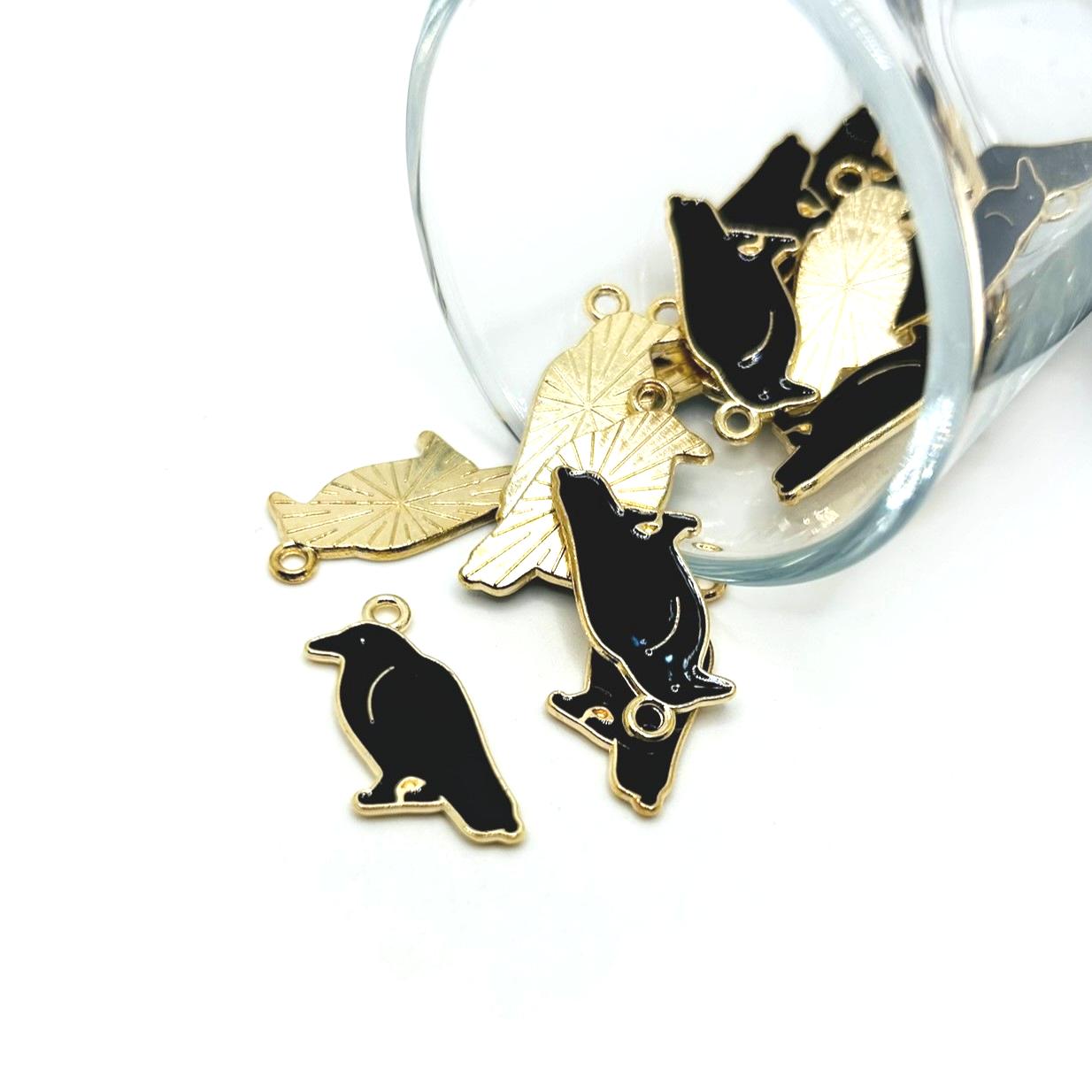 Enamel Raven / Crow Charms, 24x17mm