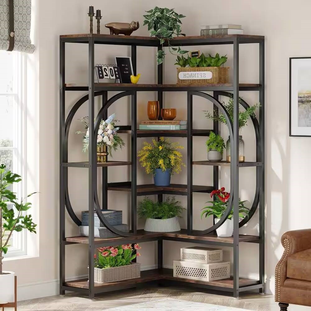 69" Tall L Shape Corner Bookshelf with 14 Open Shelves and Metal Frame for Living Room or Office Use
