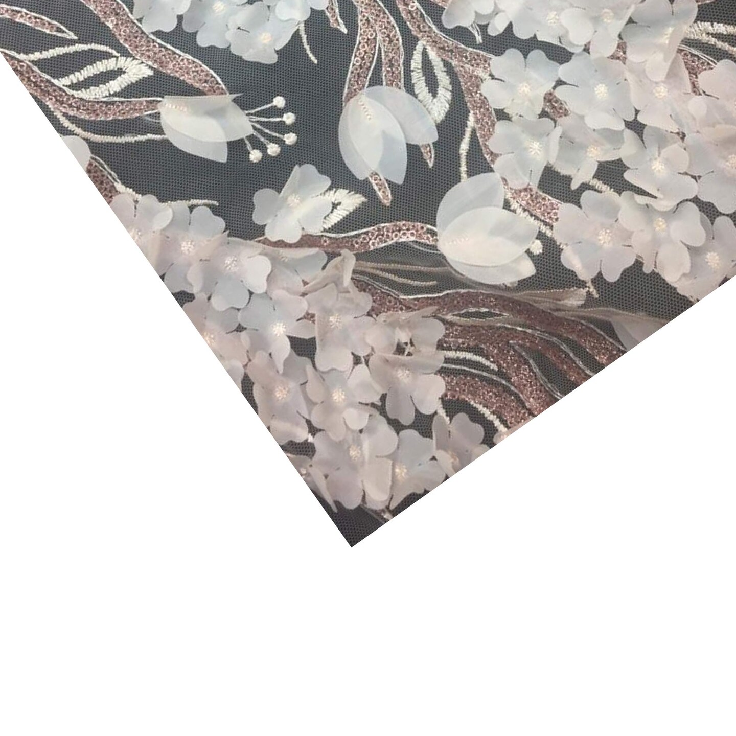 1 Yard 3D Design Black Austin Feather Lace Fabric 60 Inches Wide