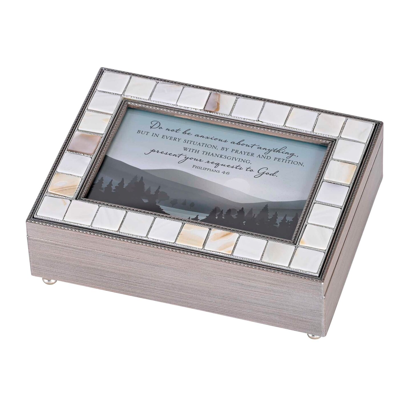 Edge Collection - 8" x 6" x 2.62" - Gray - Inspirational Music Box with Photo Frame - 1 Piece